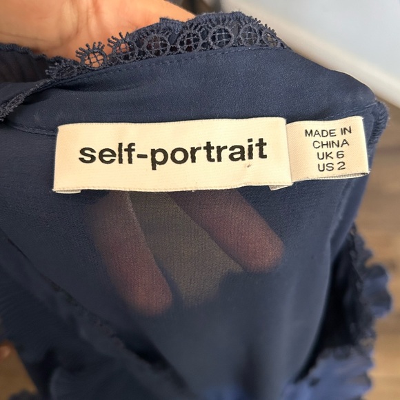 Self-Portrait Ruffled Lace Maxi Dress in Blue Sz 2 - Picture 12 of 15